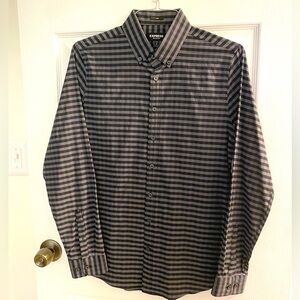 Express Men’s Performance Stretch Button Down, Size S, Black/Dark Green
